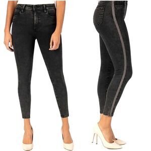 Kut from the Kloth Connie Black Beaded High Rise Ankle Skinny Jeans 6